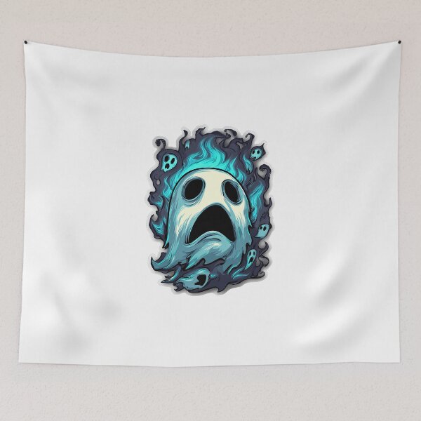 Item preview, Flaming Ghost Sticker – Creepy Blue Fire Haunted Spirit Design designed and sold by Line Designs By Duck.