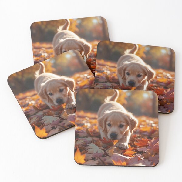 Item preview, A Playful Golden Retriever Puppy Interacting with Autumn Leaves designed and sold by Cultradesign.