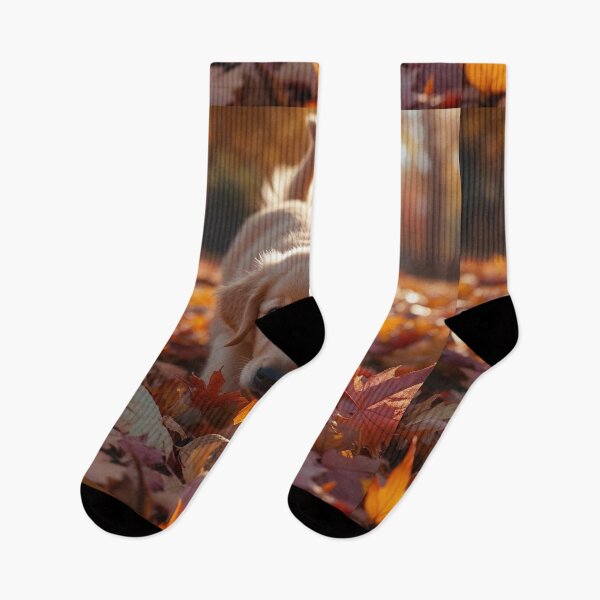 Item preview, A Playful Golden Retriever Puppy Interacting with Autumn Leaves designed and sold by Cultradesign.