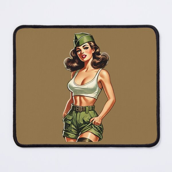 Item preview, Vintage Rockabilly Pin-Up Girl Army Print Artwork designed and sold by PinUpPizzazz.