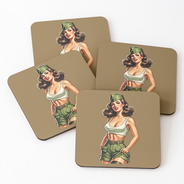 Item preview, Vintage Rockabilly Pin-Up Girl Army Print Artwork designed and sold by PinUpPizzazz.