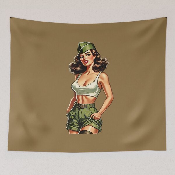 Item preview, Vintage Rockabilly Pin-Up Girl Army Print Artwork designed and sold by PinUpPizzazz.
