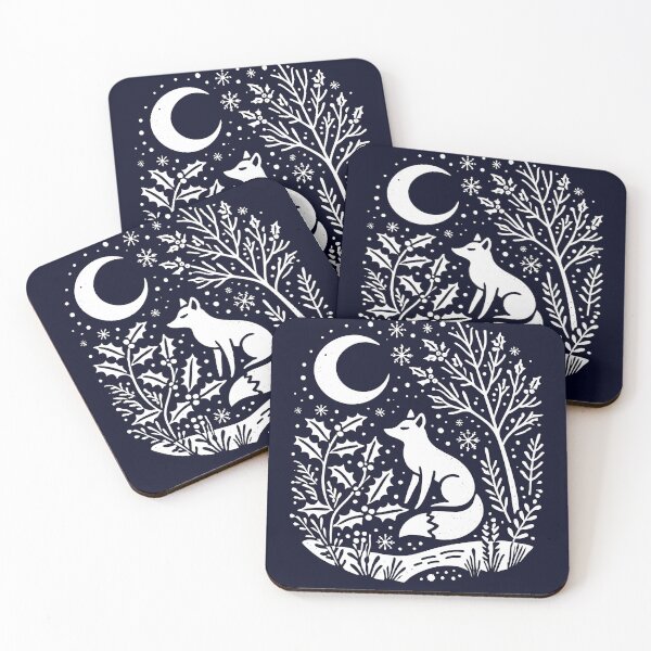 Item preview, Moonlit Winter Fox – Nordic Folk Art Linocut designed and sold by Victor Shadehorn.