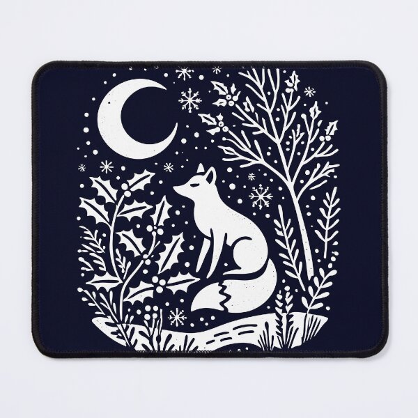 Item preview, Moonlit Winter Fox – Nordic Folk Art Linocut designed and sold by Victor Shadehorn.