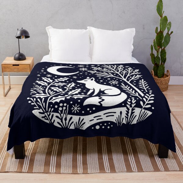Item preview, Moonlit Winter Fox – Nordic Folk Art Linocut designed and sold by Victor Shadehorn.