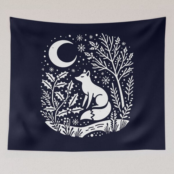 Item preview, Moonlit Winter Fox – Nordic Folk Art Linocut designed and sold by Victor Shadehorn.
