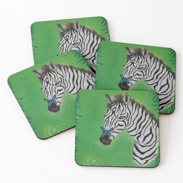 Item preview, Zebra with blue & turquoise butterfly on green background. designed and sold by RavenWhite17.