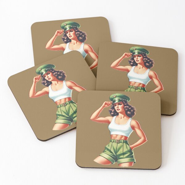 Item preview, Retro Rockabilly Pin-Up Girl Army Print Artwork designed and sold by PinUpPizzazz.