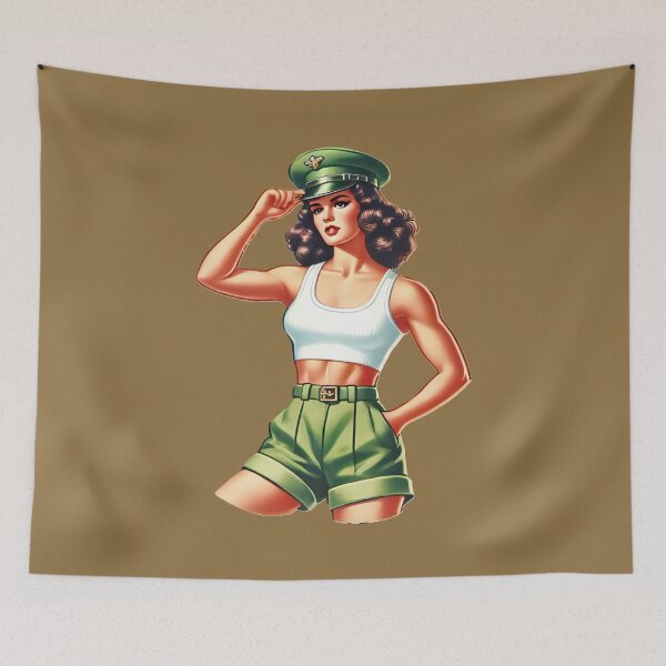 Item preview, Retro Rockabilly Pin-Up Girl Army Print Artwork designed and sold by PinUpPizzazz.