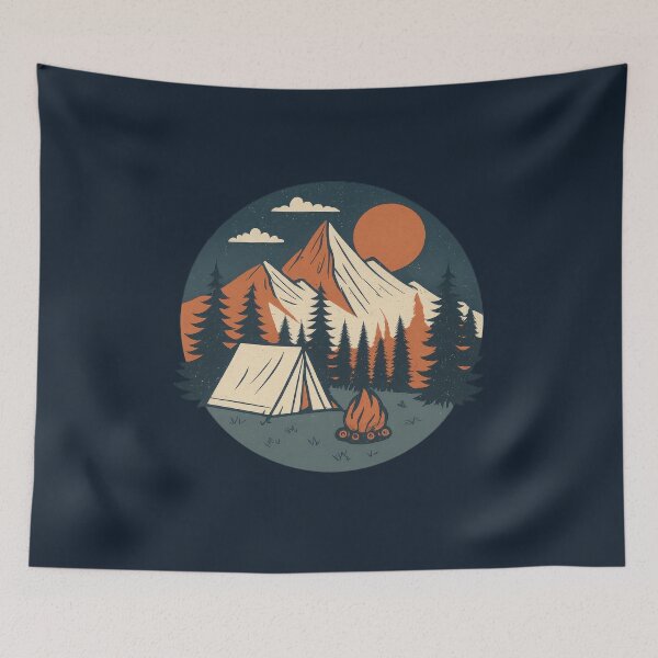 Item preview, Retro Camping Scene – Mountains, Tent and Campfire Outdoor Nature Design designed and sold by NoctaHike.