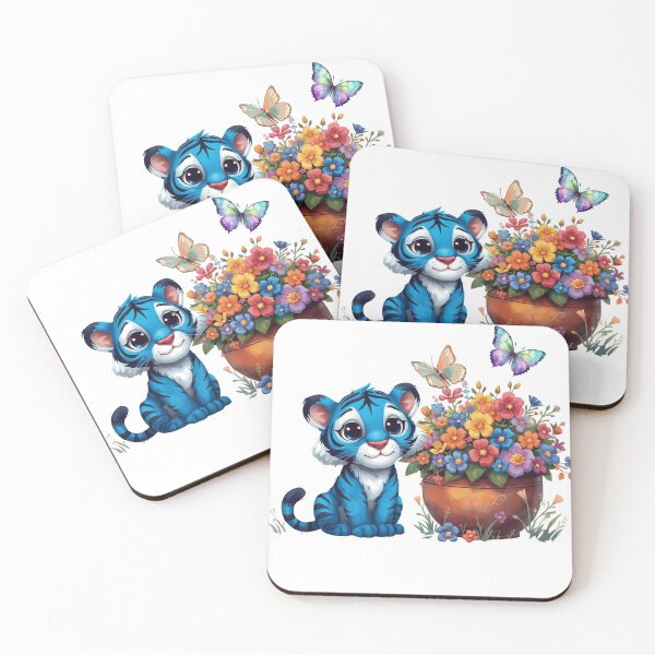 Item preview, Whimsical Blue Tiger with Floral Bliss designed and sold by AVESARTICO.