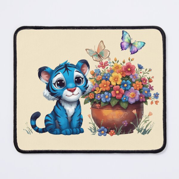 Item preview, Whimsical Blue Tiger with Floral Bliss designed and sold by AVESARTICO.