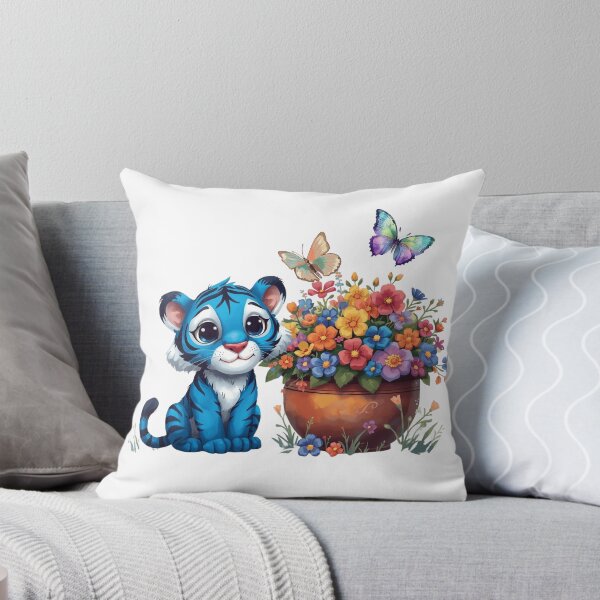 Item preview, Whimsical Blue Tiger with Floral Bliss designed and sold by AVESARTICO.