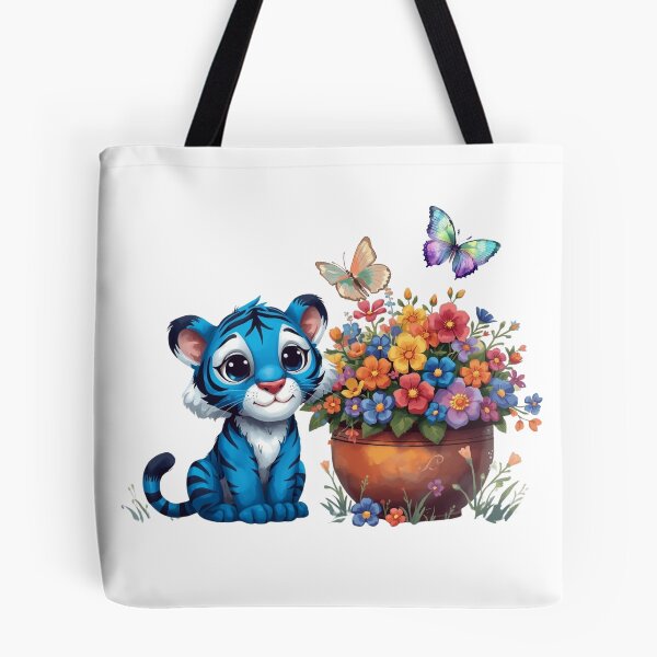 Item preview, Whimsical Blue Tiger with Floral Bliss designed and sold by AVESARTICO.