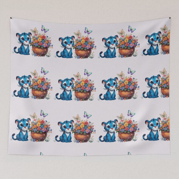 Item preview, Whimsical Blue Tiger with Floral Bliss designed and sold by AVESARTICO.