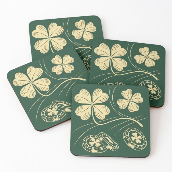 Item preview, Golden four-leaf clovers and coins , lucky symbols . designed and sold by Lucky 777.