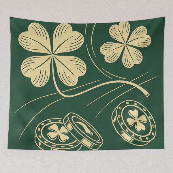 Item preview, Golden four-leaf clovers and coins , lucky symbols . designed and sold by Lucky 777.