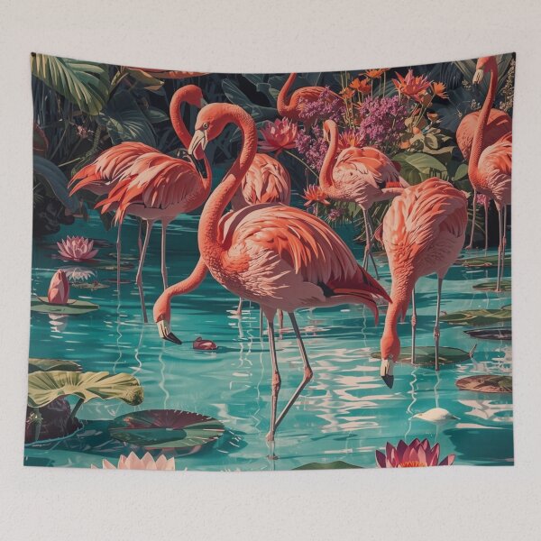 Artikelvorschau, „Exotische Flamingos mit Lotusblumen – Tropisches Lagunen-Design“ entworfen und verkauft von NomadikStudio.