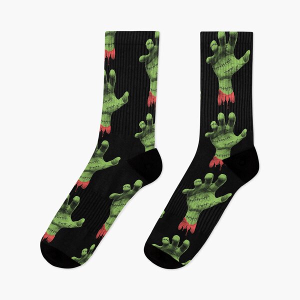 Item preview, Creepy green dismembered zombie hand with stitches and dripping blood halftone texture designed and sold by Jdawnink.