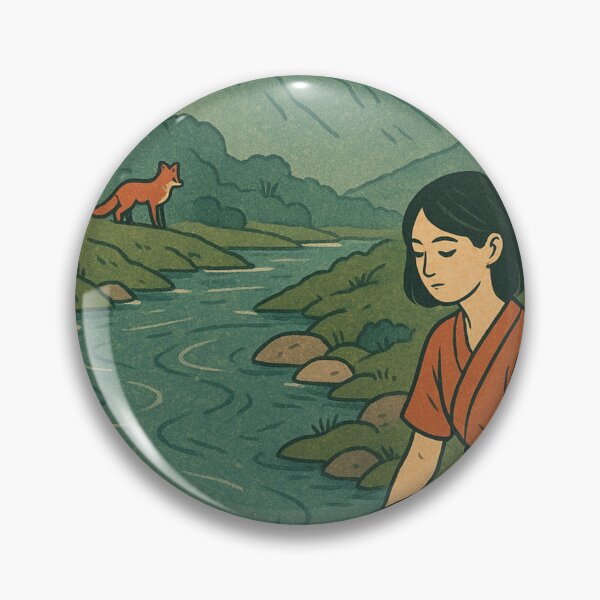 Item preview, Japanese River Landscape with Girl and Fox designed and sold by ilkami.