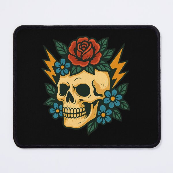 Artikelvorschau, Totenkopf mit Rose & Blitz entworfen und verkauft von No Quarter Collective.