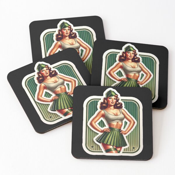 Item preview, Vintage Rockabilly Pin-Up Girl Army Print Artwork designed and sold by PinUpPizzazz.