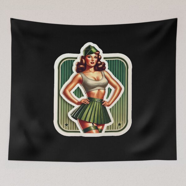 Item preview, Vintage Rockabilly Pin-Up Girl Army Print Artwork designed and sold by PinUpPizzazz.