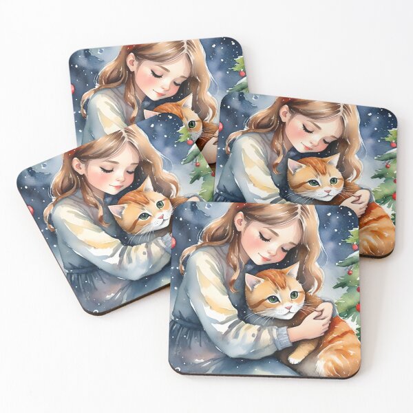 Item preview, The Girl and Her Cat at Christmas designed and sold by Ciervo Primavera.