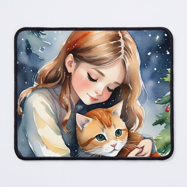 Item preview, The Girl and Her Cat at Christmas designed and sold by Ciervo Primavera.
