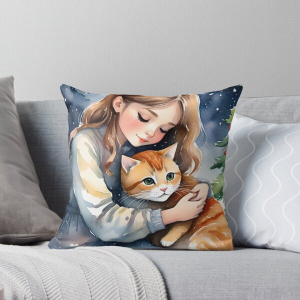 Item preview, The Girl and Her Cat at Christmas designed and sold by Ciervo Primavera.