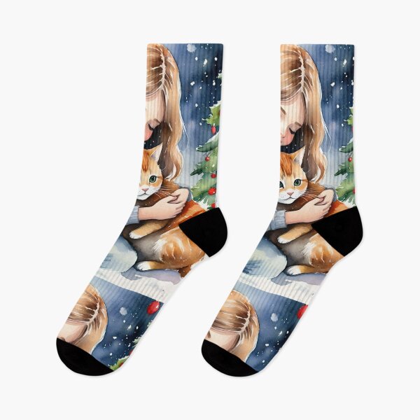 Item preview, The Girl and Her Cat at Christmas designed and sold by Ciervo Primavera.