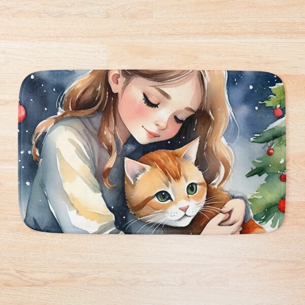Item preview, The Girl and Her Cat at Christmas designed and sold by Ciervo Primavera.