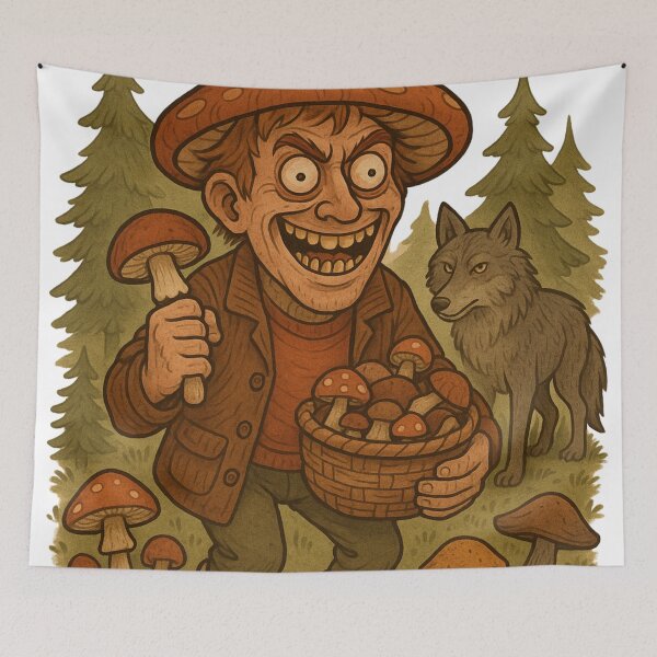 Item preview, Crazy Mushroom Picker in the Forest – Funny Creepy Forager Poster designed and sold by ilkami.