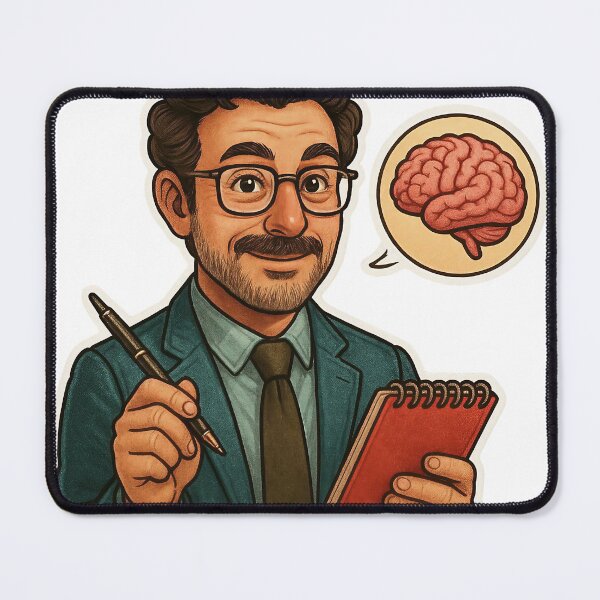 Item preview, Illustration of a Man Writing with Brain Speech Bubble on Black Background designed and sold by Creative88Art.