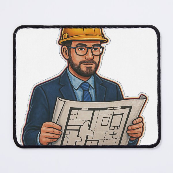 Item preview, Illustration of a Bearded Architect Holding a Blueprint on Black designed and sold by Creative88Art.