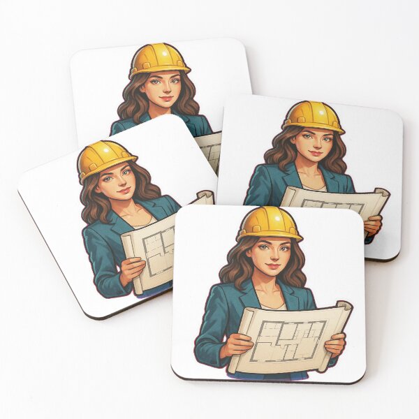 Item preview, Illustration of a Woman in Hard Hat Holding Architectural Blueprint designed and sold by Creative88Art.