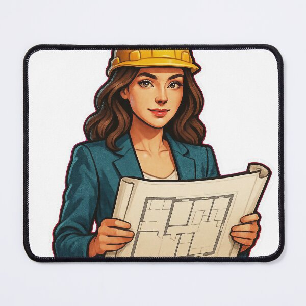 Item preview, Illustration of a Woman in Hard Hat Holding Architectural Blueprint designed and sold by Creative88Art.