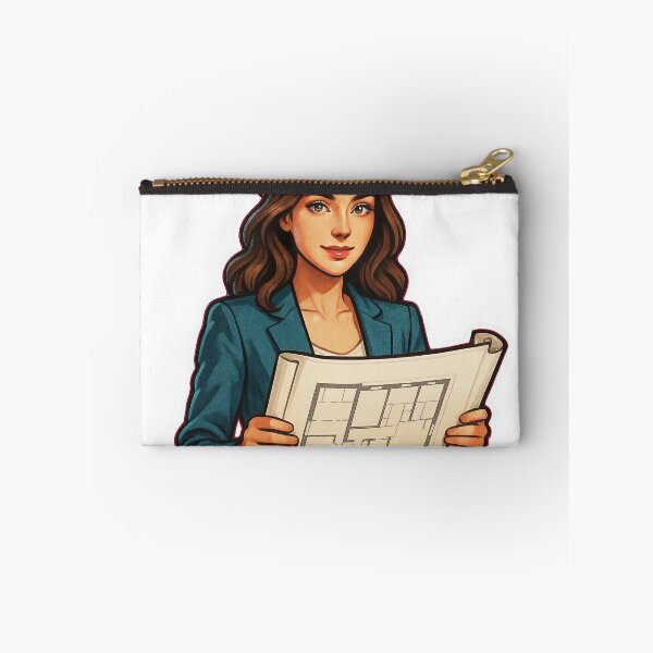 Item preview, Illustration of a Woman in Hard Hat Holding Architectural Blueprint designed and sold by Creative88Art.