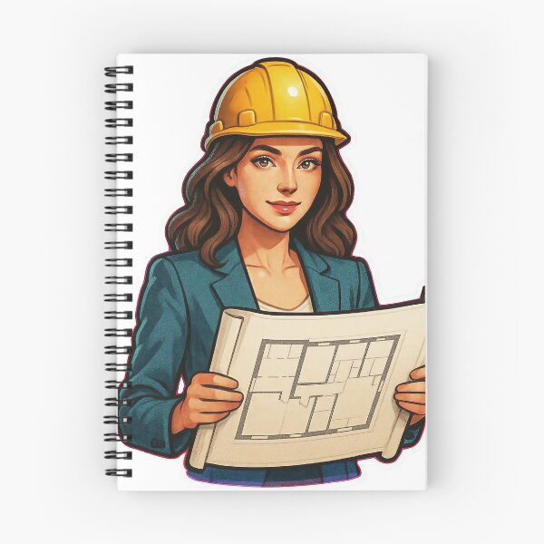Item preview, Illustration of a Woman in Hard Hat Holding Architectural Blueprint designed and sold by Creative88Art.