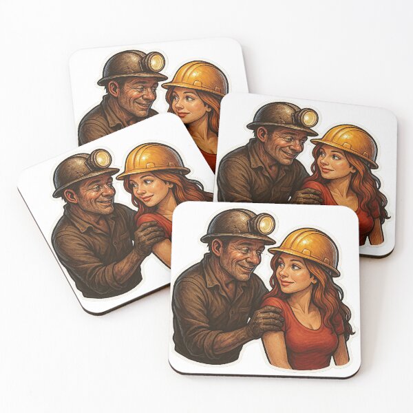 Item preview, Illustration of Miner and Woman in Hard Hats in a Dark Setting designed and sold by Creative88Art.