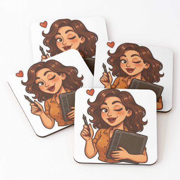 Item preview, Cartoon Illustration of a Woman Holding a Pen and Drawing Tablet designed and sold by Creative88Art.