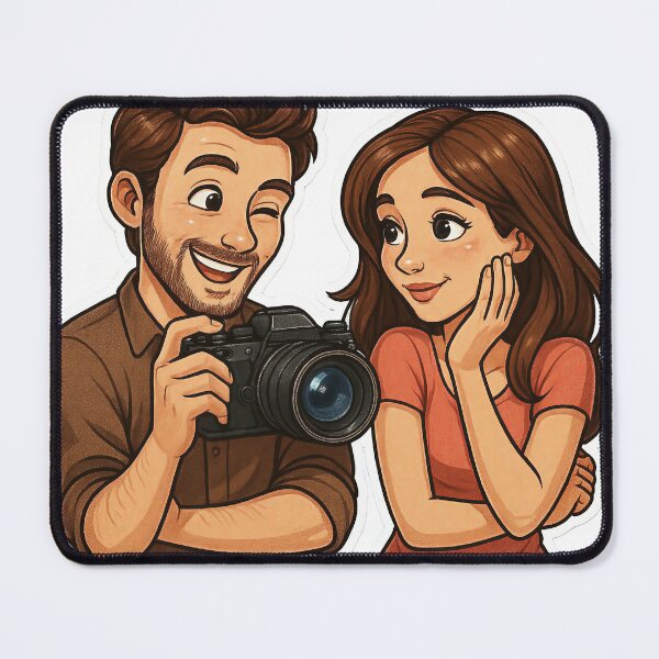 Item preview, Cartoon Illustration of a Man with Camera and Woman Admiring Him designed and sold by Creative88Art.