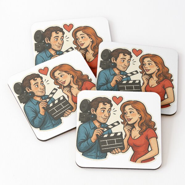 Item preview, Cartoon Illustration of Filmmaker and Woman with Heart Symbol designed and sold by Creative88Art.