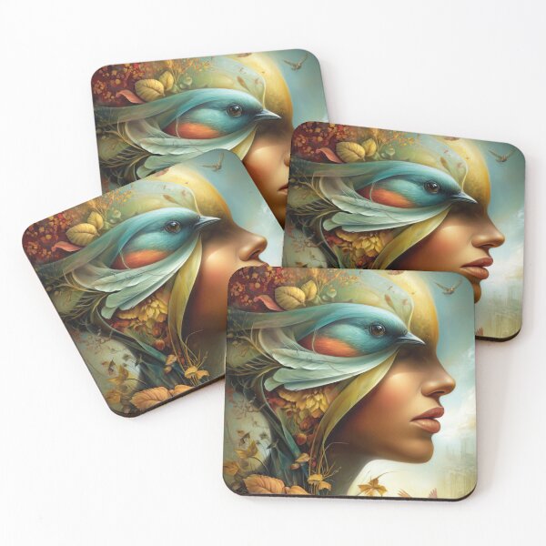 Item preview, Woman with Bird and Floral Elements designed and sold by sarahwave.