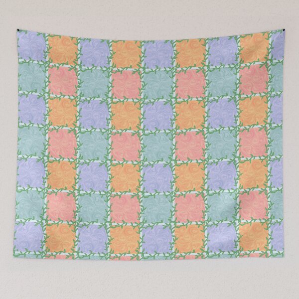 Item preview, Whimsical Botanical Checkered Tile Design – Playful Nature designed and sold by JVCreative.