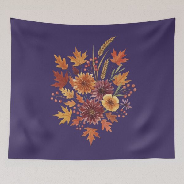 Item preview, Autumn Harvest Bouquet – Fall Leaves, Flowers & Wheat Botanical Design designed and sold by InkwildStudio.