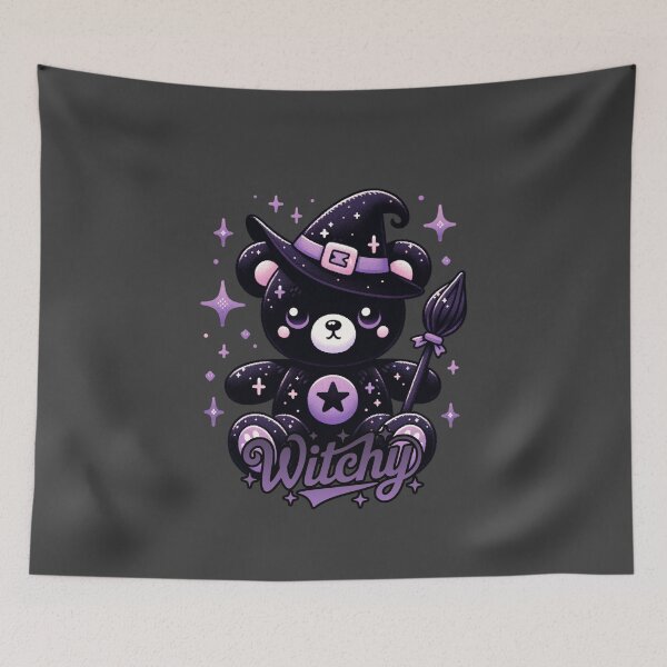 Item preview, Witchy Teddy Bear with Broom | Cute Purple Star Halloween Magic Design designed and sold by NSB-Design.