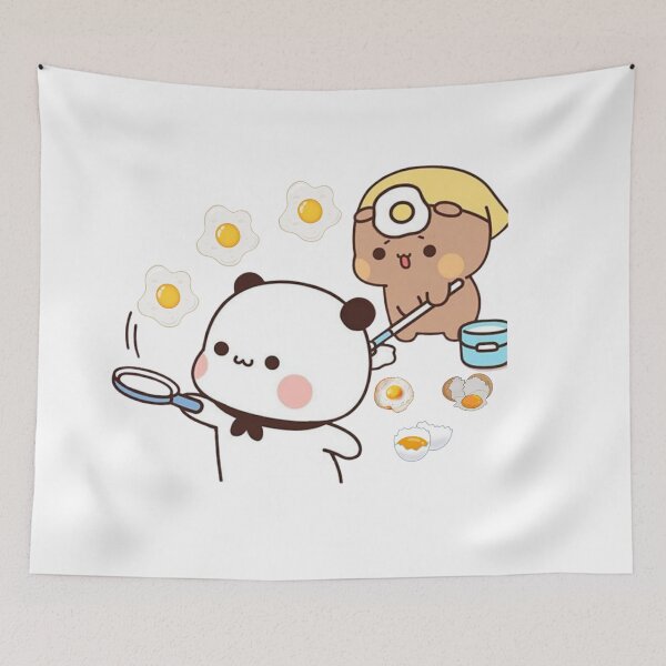 Item preview, Bubu Throwing Eggs And Dudu Cleaning it Happy Birthday Cute Bear and Panda Are Celebrating 2025 designed and sold by BrightStreets.
