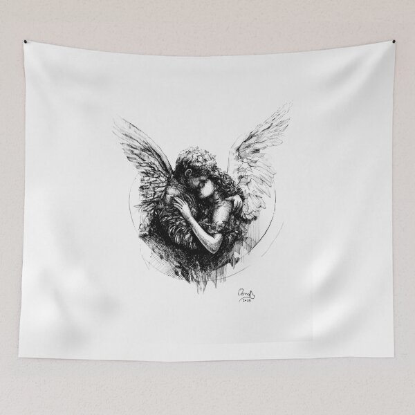 Item preview, The Embrace of Fallen Wings, A4, ink on paper, 2025 designed and sold by oanaunciuleanu.
