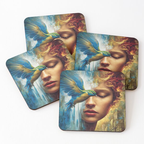 Item preview, Dreamy Woman with Bird and Abstract City designed and sold by sarahwave.